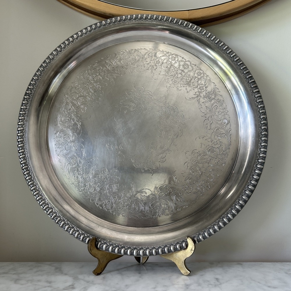 Silverplate Reticulated Etched 12" Drinks Tray Webster Wilcox Brandon Hall 7571
